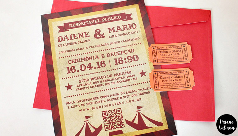 Nosso Convite de Casamento DIY (Tema: Circo)