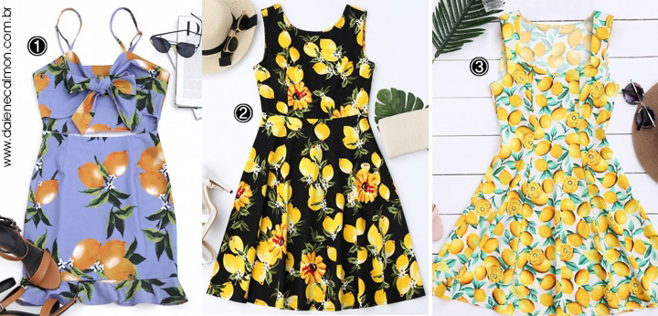 Vestidos com estampa de limão - Lemon Print Dresses - Zaful