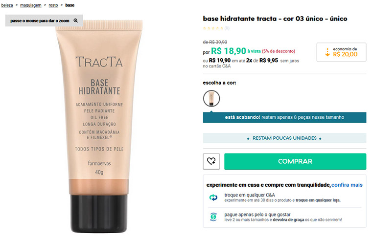 Base Hidratante Oil Free - Tracta