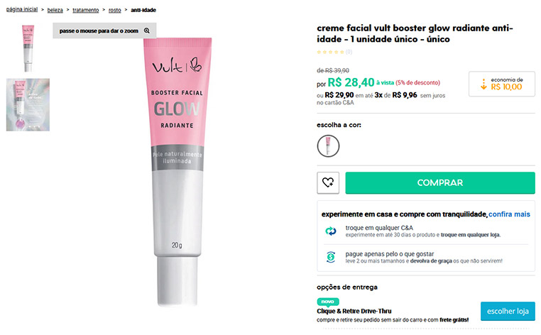 Creme Facial Booster Anti-idade - Vult