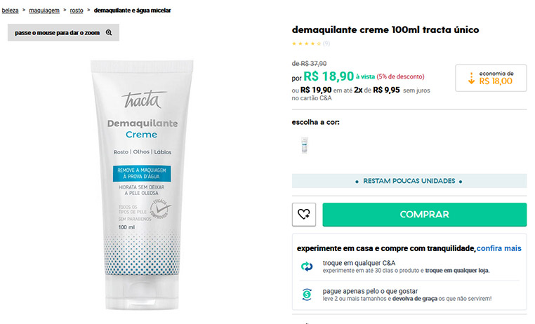 Demaquilante Creme 100ml - Tracta