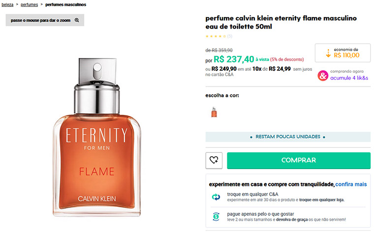 Perfume Eternity Flame Masculino Eau de Toilette - Calvin Klein